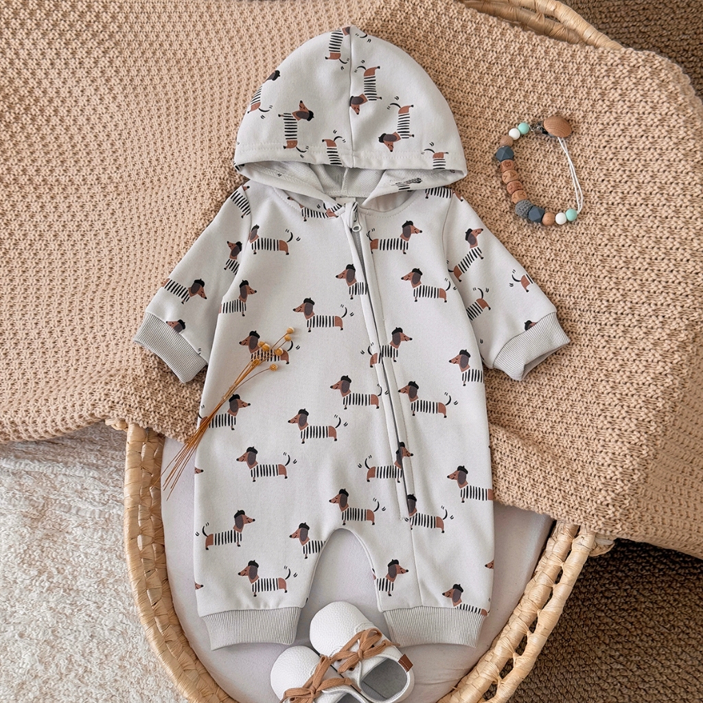 Baby Clothing Zip - Autumn New Puppy Print Hooded Long