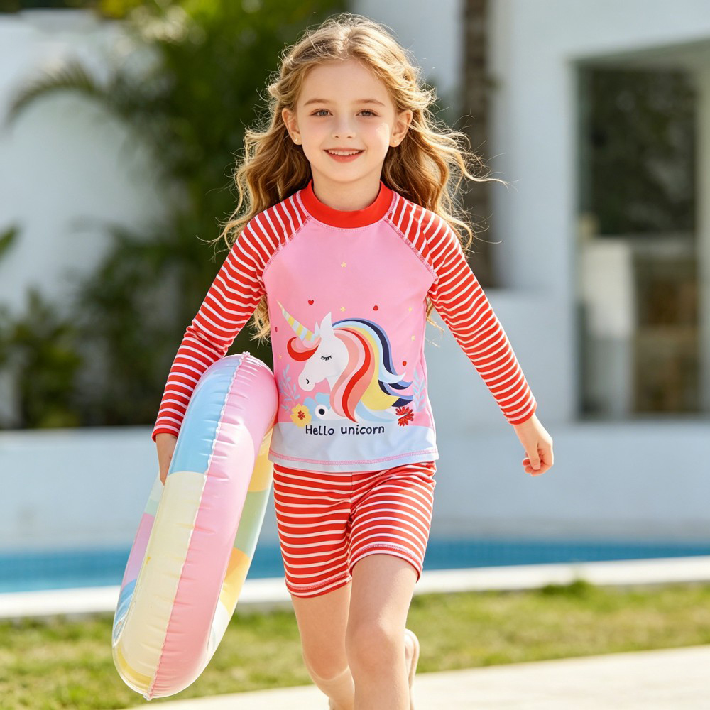 Baby Swimwear Uv - Girls Unicorn Rash Guard Swimsuit 2Pcs