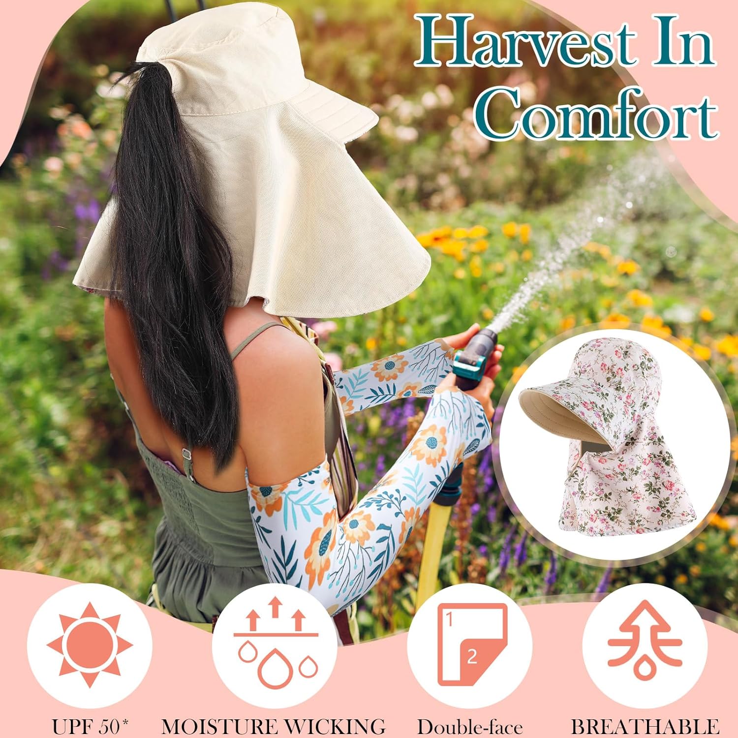 2 Pcs Floral Garden Hat for Wo - Sun Hat Wide Brim reseña y precio